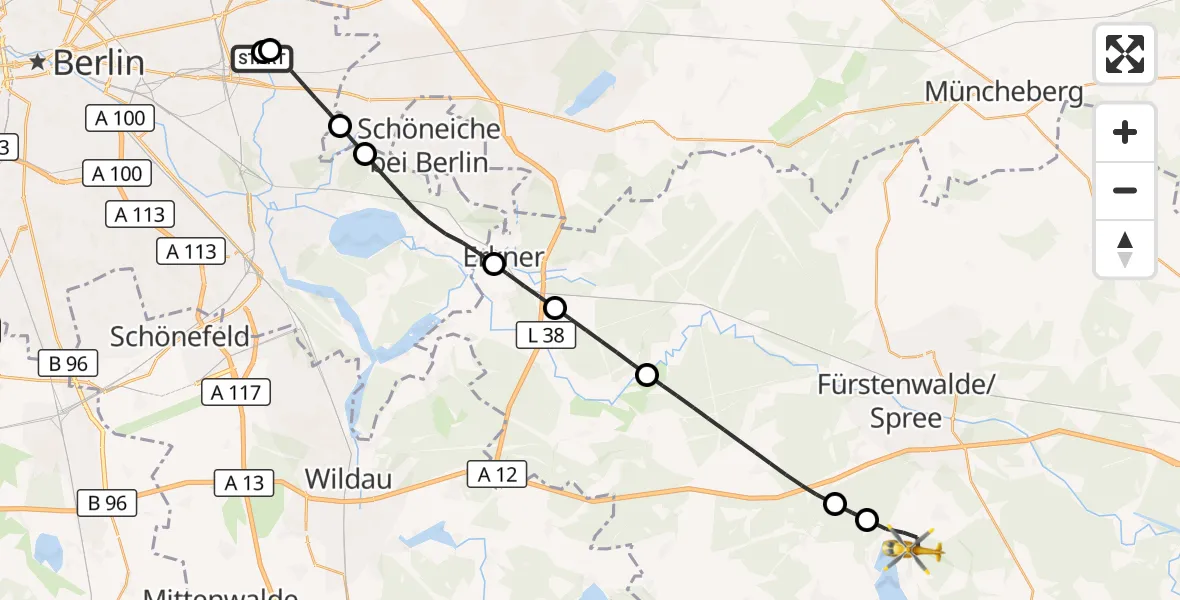 Flugroute Rettungshubschrauber Berlin Emergency Hospital - Bad Saarow, 10 Juli 2026, 07:27