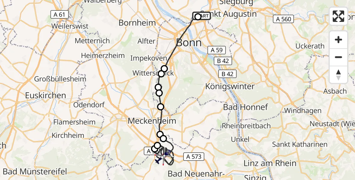 Flugroute Polizeihubschrauber Sankt Augustin - Grafschaft, 10 Juli 2026, 07:31