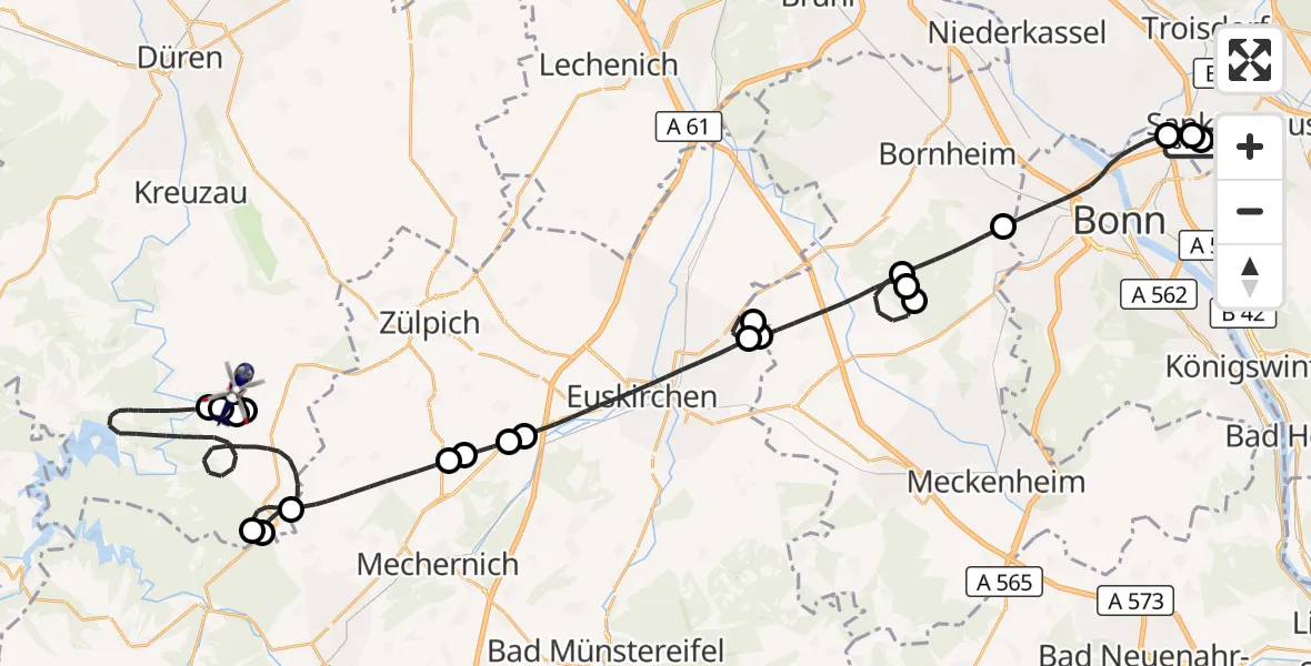 Flugroute Polizeihubschrauber Sankt Augustin - Nideggen, 10 Juli 2026, 07:36