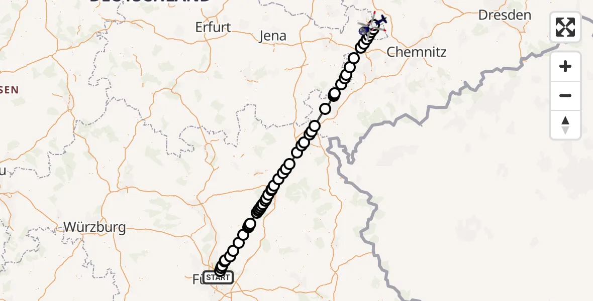 Flugroute Polizeihubschrauber Flughafen Nuremberg - Leipzig–Altenburg Flughafen, 10 Juli 2026, 07:45