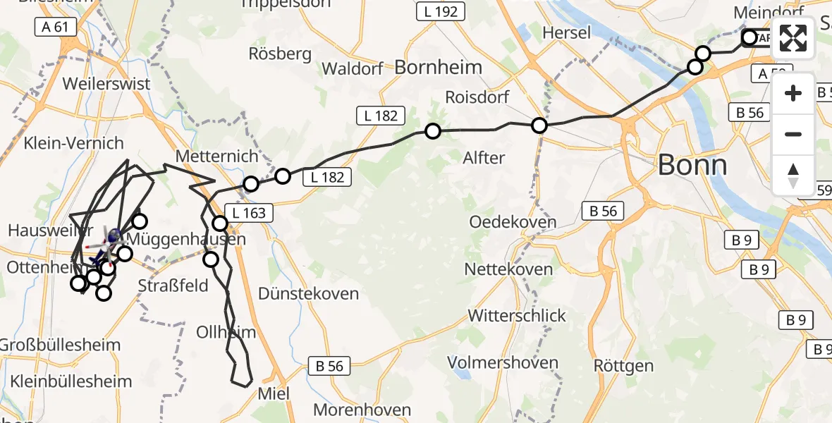 Flugroute Polizeihubschrauber Sankt Augustin - Weilerswist, 10 Juli 2026, 07:45