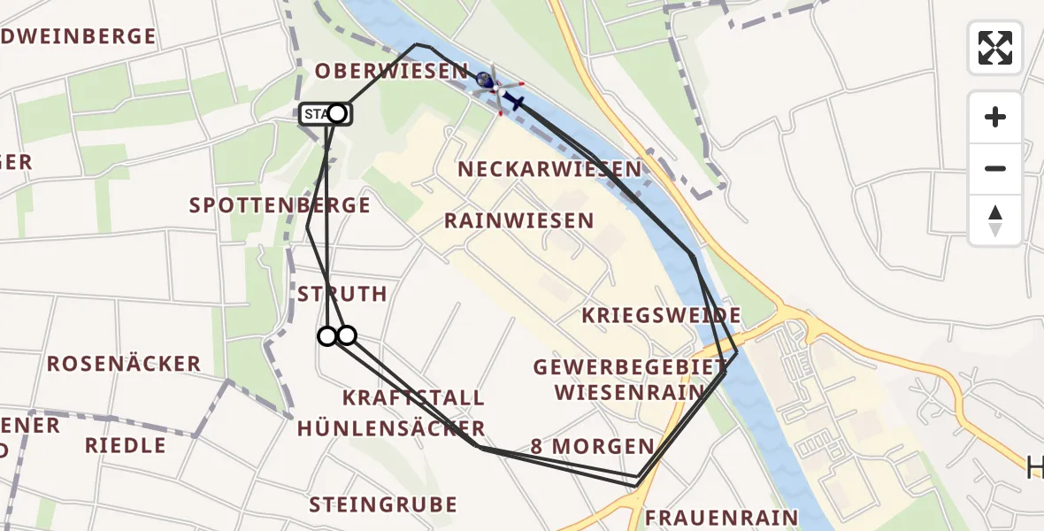 Flugroute Polizeihubschrauber Ludwigsburg - Remseck am Neckar, 10 Juli 2026, 07:47