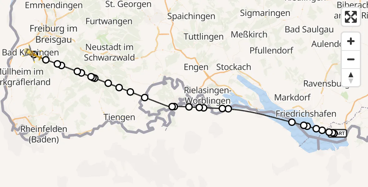 Flugroute Rettungshubschrauber Lindau (Bodensee) - Bad Krozingen, 10 Juli 2026, 07:51