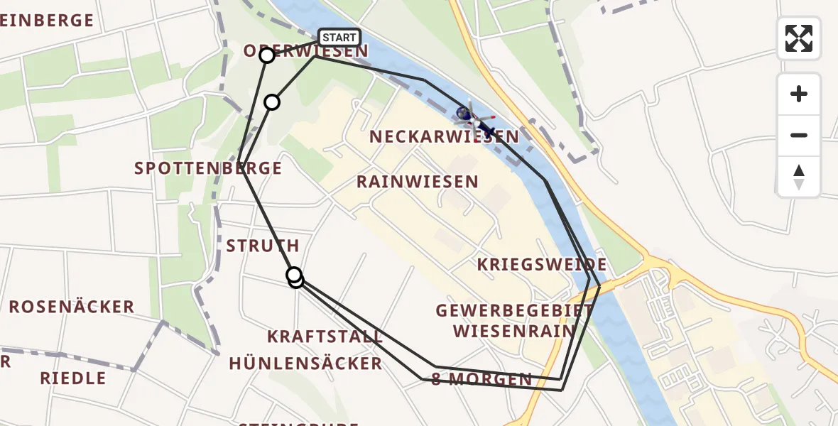 Flugroute Polizeihubschrauber Remseck am Neckar - Remseck am Neckar, 10 Juli 2026, 07:53