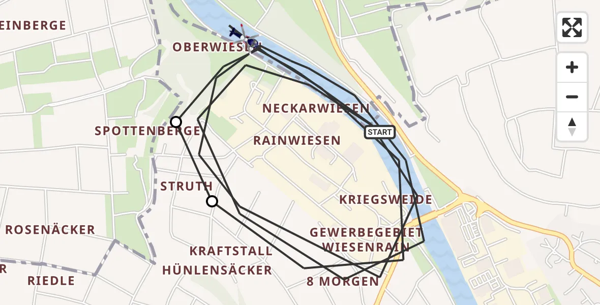 Flugroute Polizeihubschrauber Remseck am Neckar - Remseck am Neckar, 10 Juli 2026, 07:58