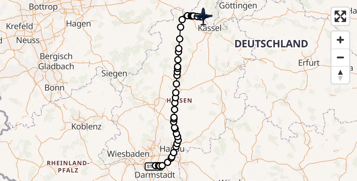 Flugroute Polizeiflugzeug Flughafen Frankfurt-Egelsbach - Kassel Flughafen, 10 Juli 2026, 08:01