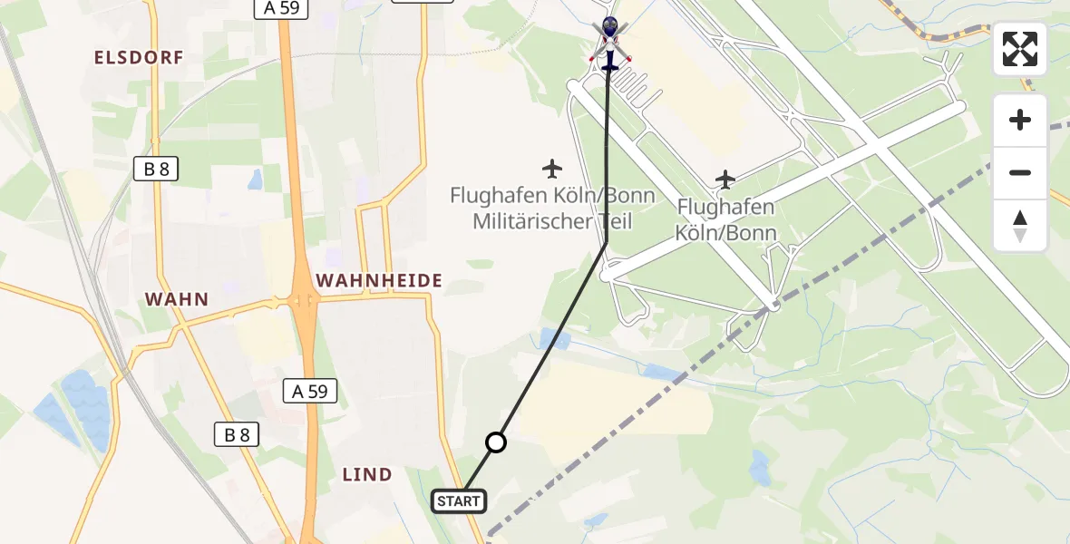 Flugroute Polizeihubschrauber Köln - Köln Bonn Flughafen, 10 Juli 2026, 08:02