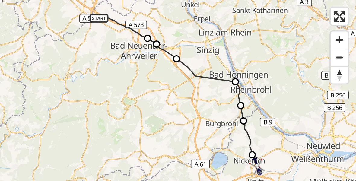 Flugroute Polizeihubschrauber Grafschaft - Nickenich, 10 Juli 2026, 08:05