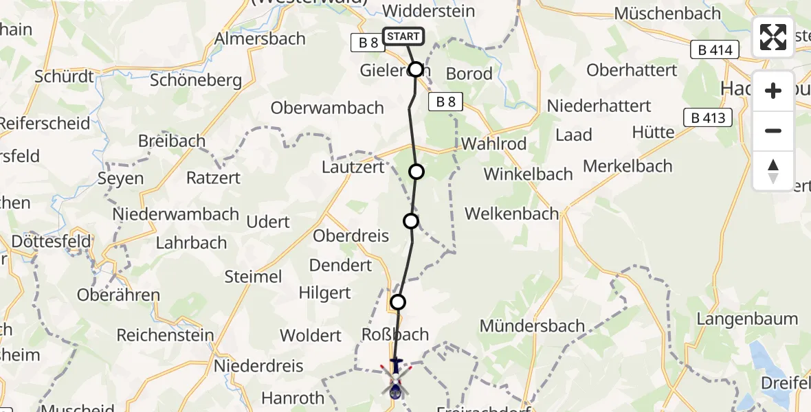 Flugroute Polizeihubschrauber Michelbach (Westerwald) - Dierdorf, 10 Juli 2026, 08:07