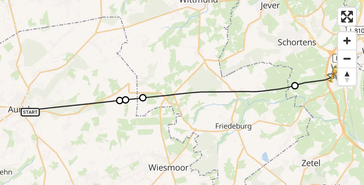 Flugroute Rettungshubschrauber Aurich - Sande, 10 Juli 2026, 08:10
