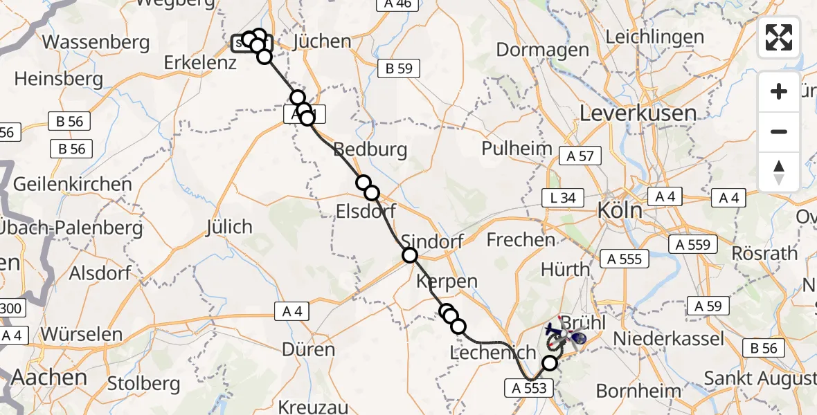 Flugroute Polizeihubschrauber Wanlo Segelfluggelände - Brühl, 10 Juli 2026, 08:15