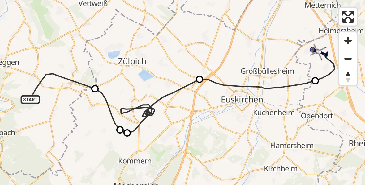 Flugroute Polizeihubschrauber Nideggen - Swisttal, 10 Juli 2026, 08:17