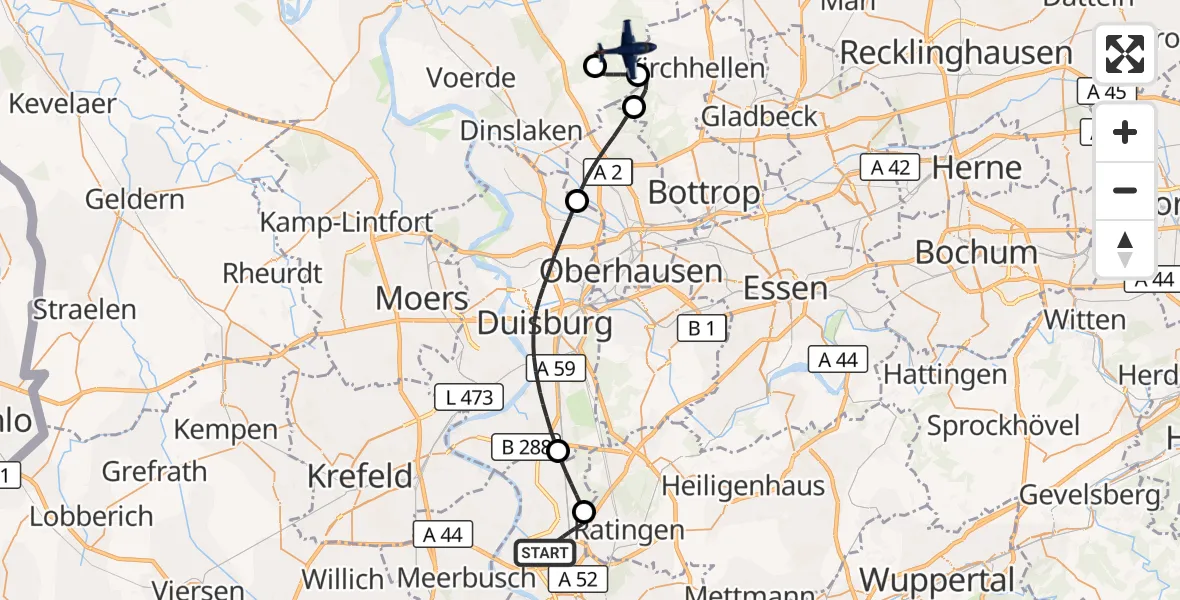 Flugroute Polizeiflugzeug Düsseldorf Flughafen - Hünxe, 10 Juli 2026, 08:22