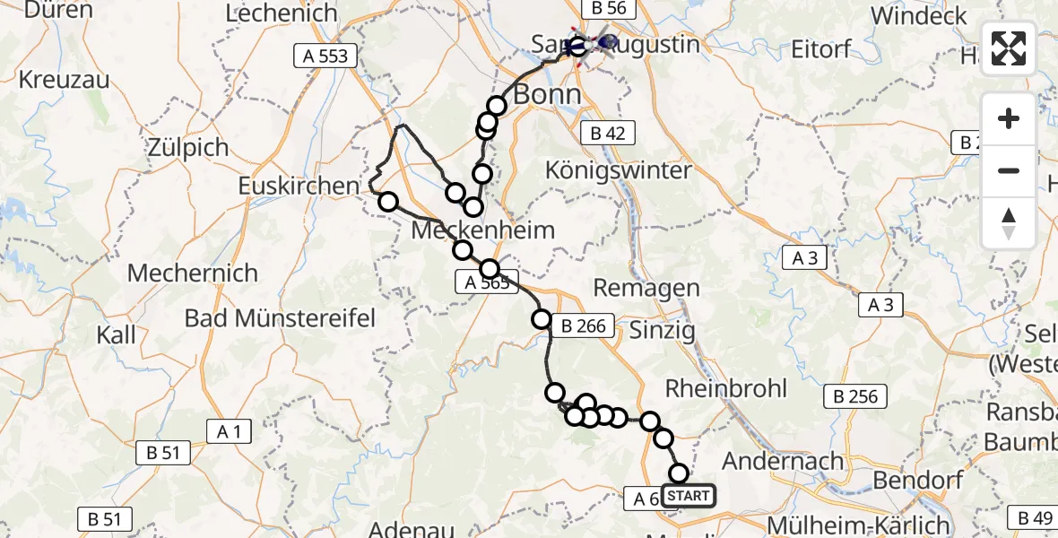 Flugroute Polizeihubschrauber Glees - Sankt Augustin, 10 Juli 2026, 08:25