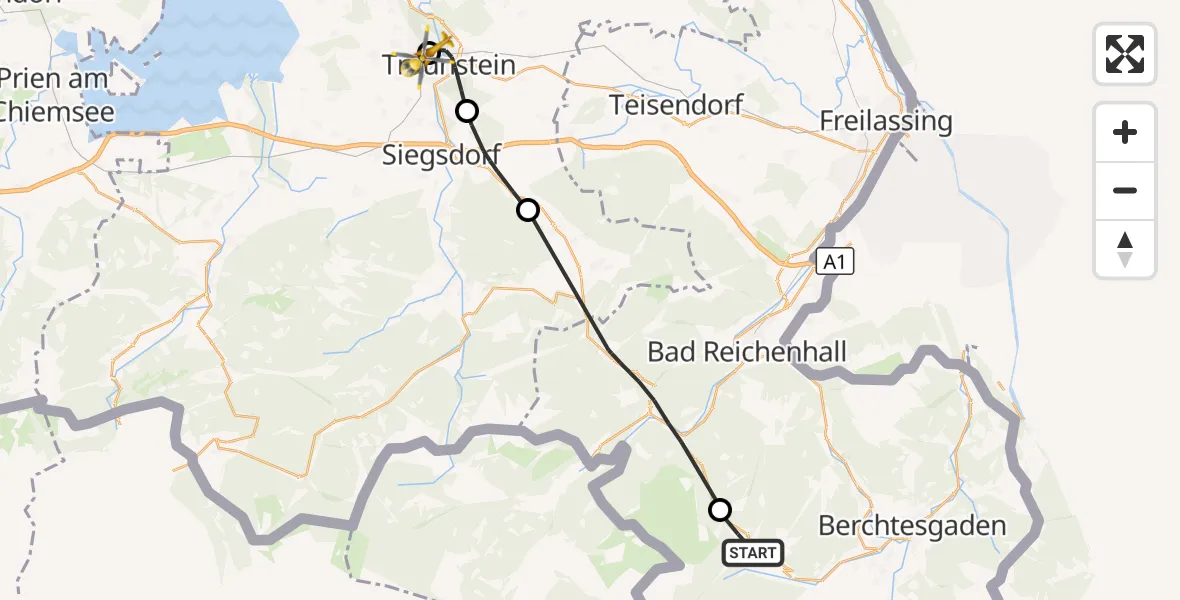 Flugroute Rettungshubschrauber Ramsau b.Berchtesgaden - Traunstein Hospital, 10 Juli 2026, 08:26
