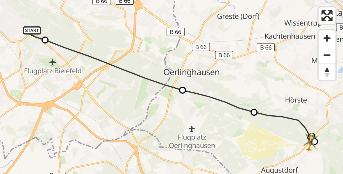Flugroute Rettungshubschrauber Luftrettungszentrum Bielefeld - Augustdorf, 10 Juli 2026, 08:34