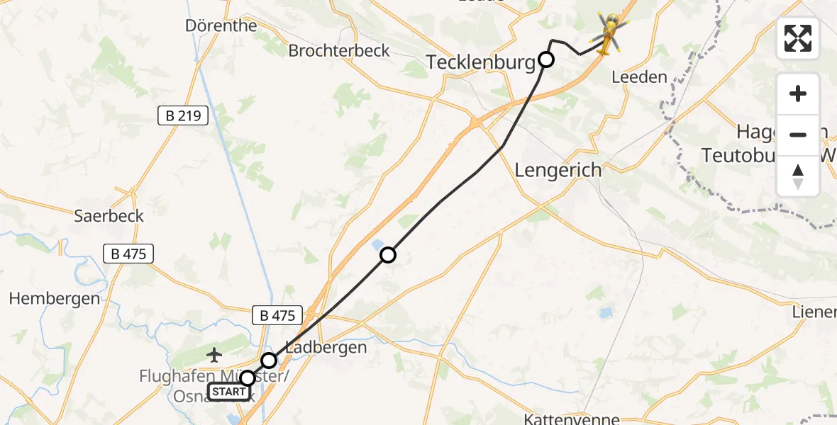Flugroute Ambulanzhubschrauber Christoph  Westfalen-ADAC - Tecklenburg, 10 Juli 2026, 08:36