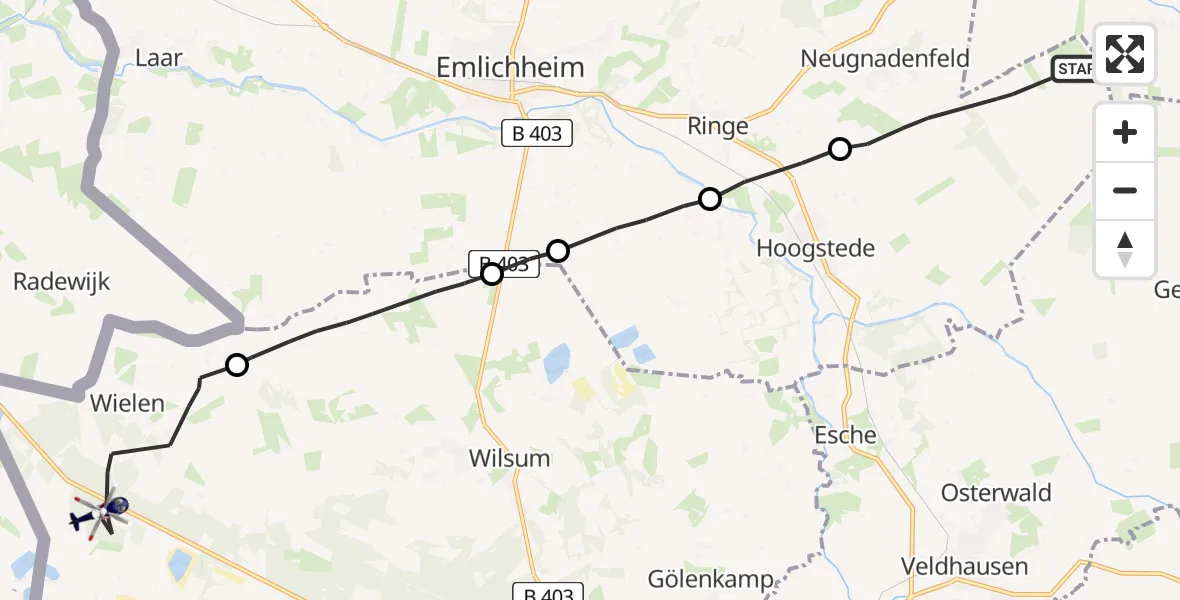 Flugroute Polizeihubschrauber Hoogstede - Wielen, 10 Juli 2026, 08:38
