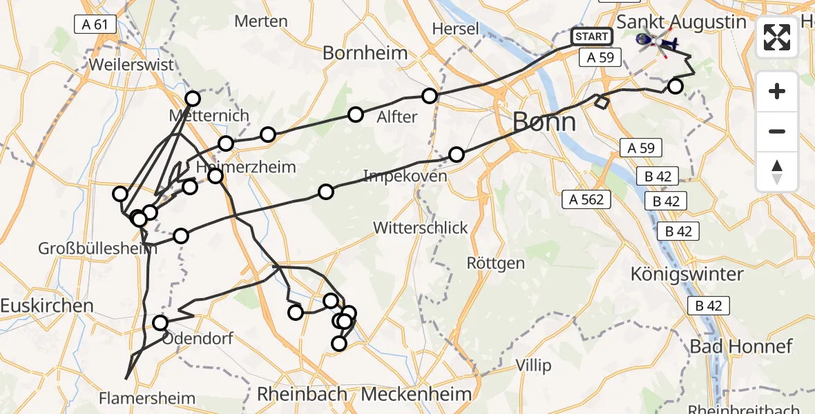 Flugroute Polizeihubschrauber Bonn - Sankt Augustin, 10 Juli 2026, 08:43