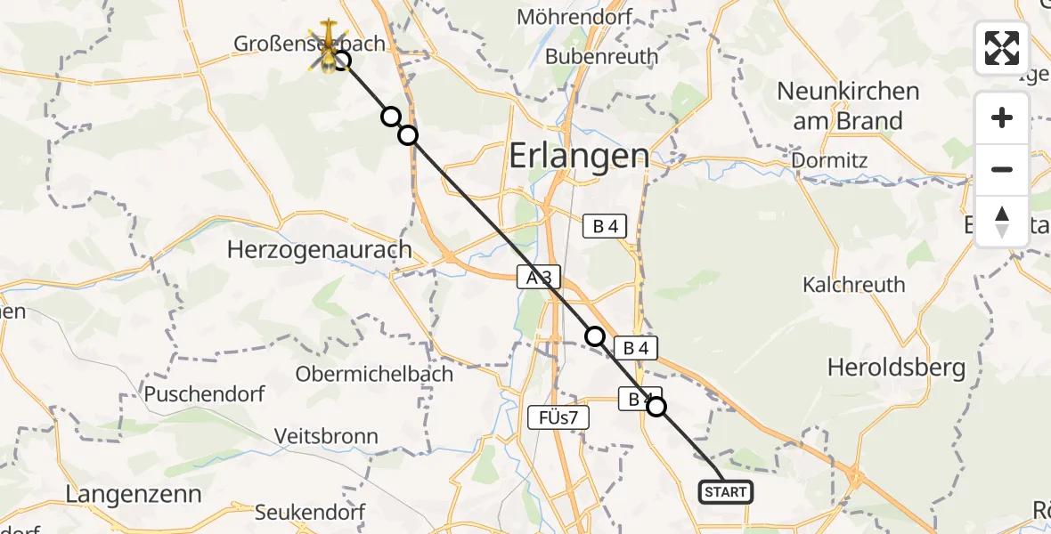 Flugroute Ambulanzhubschrauber Flughafen Nuremberg - Großenseebach, 10 Juli 2026, 08:46