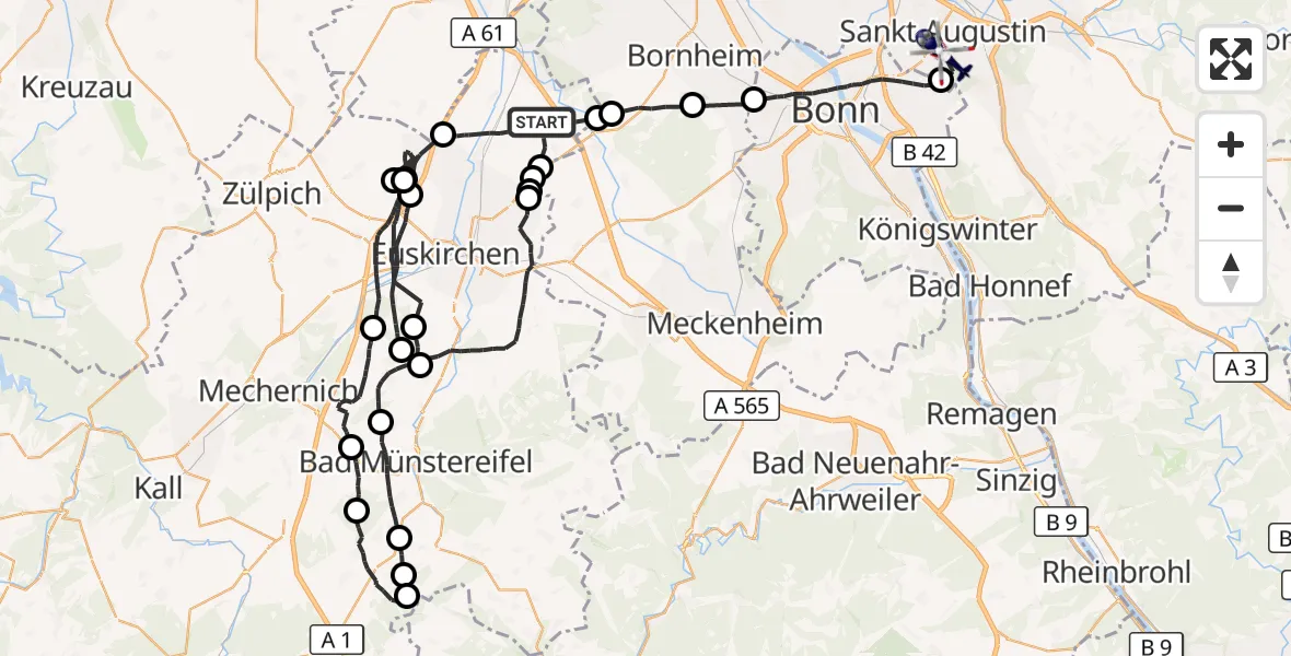 Flugroute Polizeihubschrauber Weilerswist - Sankt Augustin, 10 Juli 2026, 08:46
