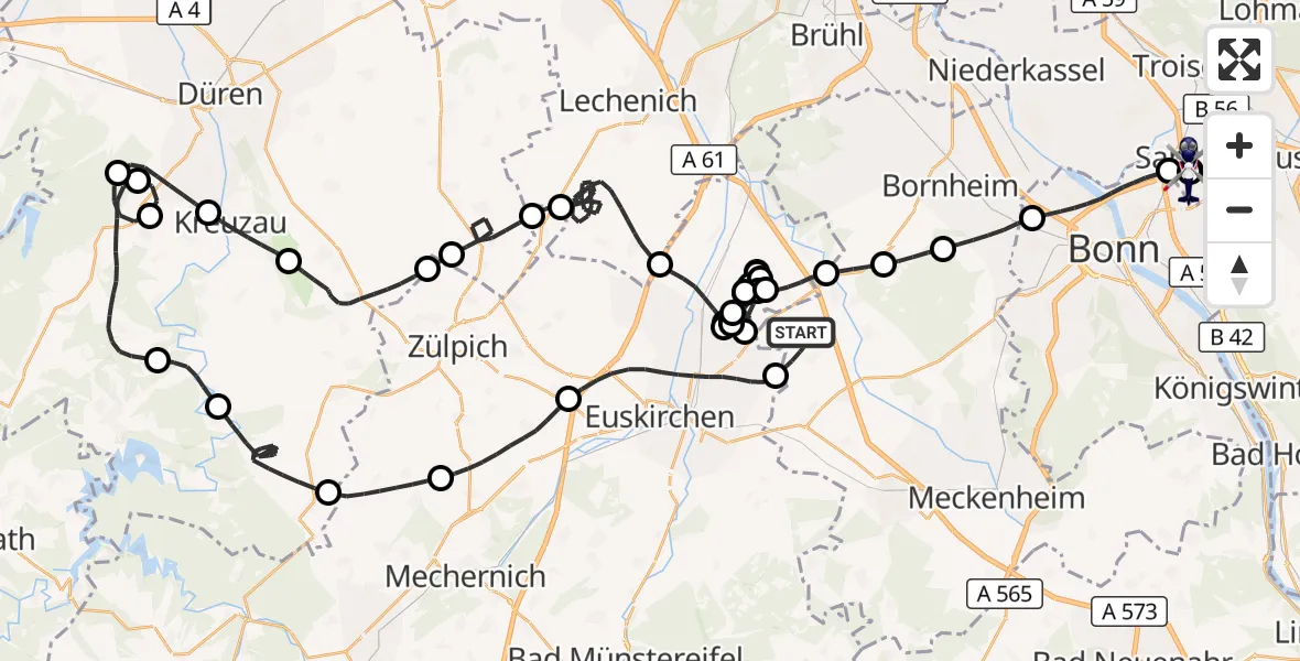 Flugroute Polizeihubschrauber Swisttal - Sankt Augustin, 10 Juli 2026, 08:48