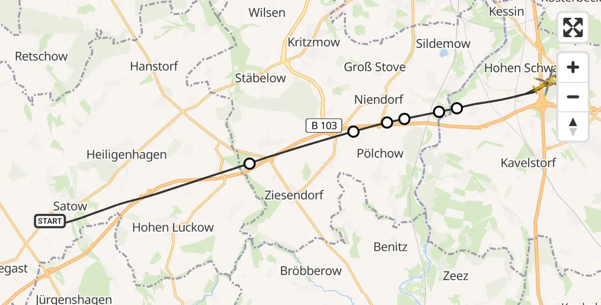 Flugroute Ambulanzhubschrauber Satow - Dummerstorf, 10 Juli 2026, 08:51