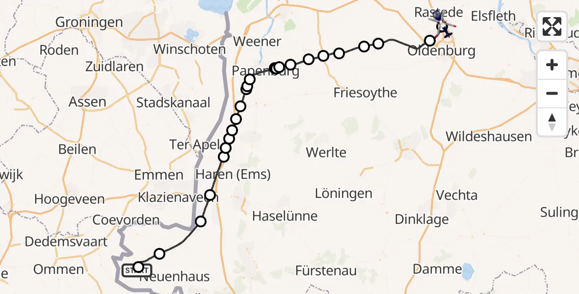 Flugroute Polizeihubschrauber Itterbeck - Rastede, 10 Juli 2026, 08:53