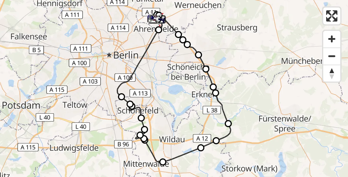 Flugroute Polizeihubschrauber Ahrensfelde Hubschrauberlandeplatz - Ahrensfelde Hubschrauberlandeplatz, 10 Juli 2026, 08:59