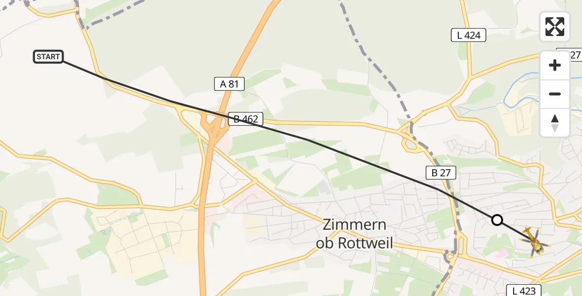 Flugroute Ambulanzhubschrauber Zimmern ob Rottweil - Rottweil, 10 Juli 2026, 08:59