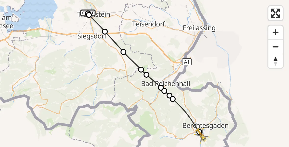 Flugroute Rettungshubschrauber Traunstein Hospital - Schönau a.Königssee, 10 Juli 2026, 09:03