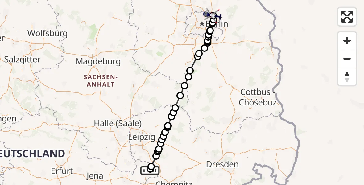 Flugroute Polizeihubschrauber Leipzig–Altenburg Flughafen - Ahrensfelde Hubschrauberlandeplatz, 10 Juli 2026, 09:06