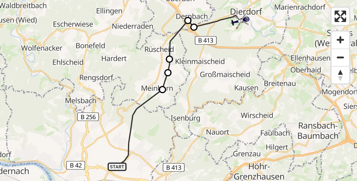 Flugroute Polizeihubschrauber Neuwied - Dierdorf, 10 Juli 2026, 09:07