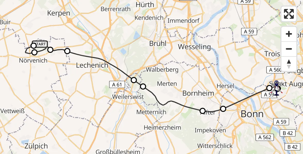 Flugroute Polizeihubschrauber Militärflugplatz Nörvenich - Sankt Augustin, 10 Juli 2026, 09:22