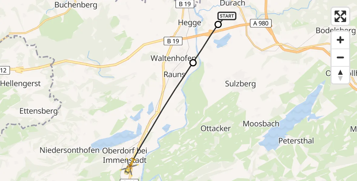 Flugroute Rettungshubschrauber Kempten-Durach Flugplatz - Waltenhofen, 10 Juli 2026, 09:27