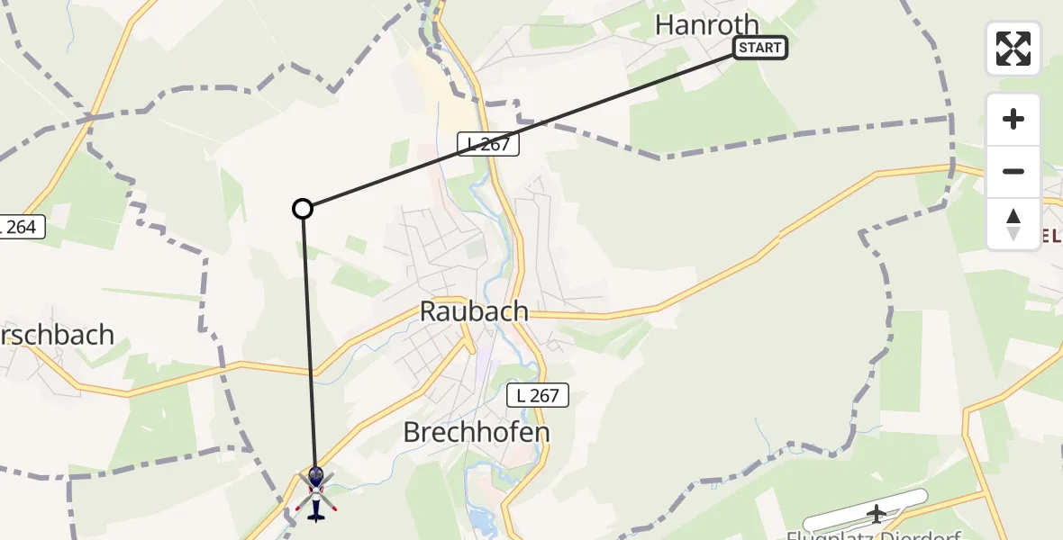 Flugroute Polizeihubschrauber Hanroth - Raubach, 10 Juli 2026, 09:29