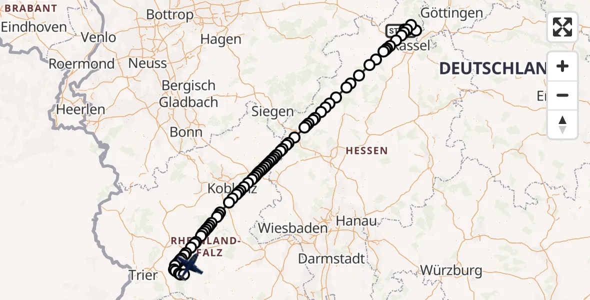 Flugroute Polizeiflugzeug Kassel Flughafen - Morbach, 10 Juli 2026, 09:37