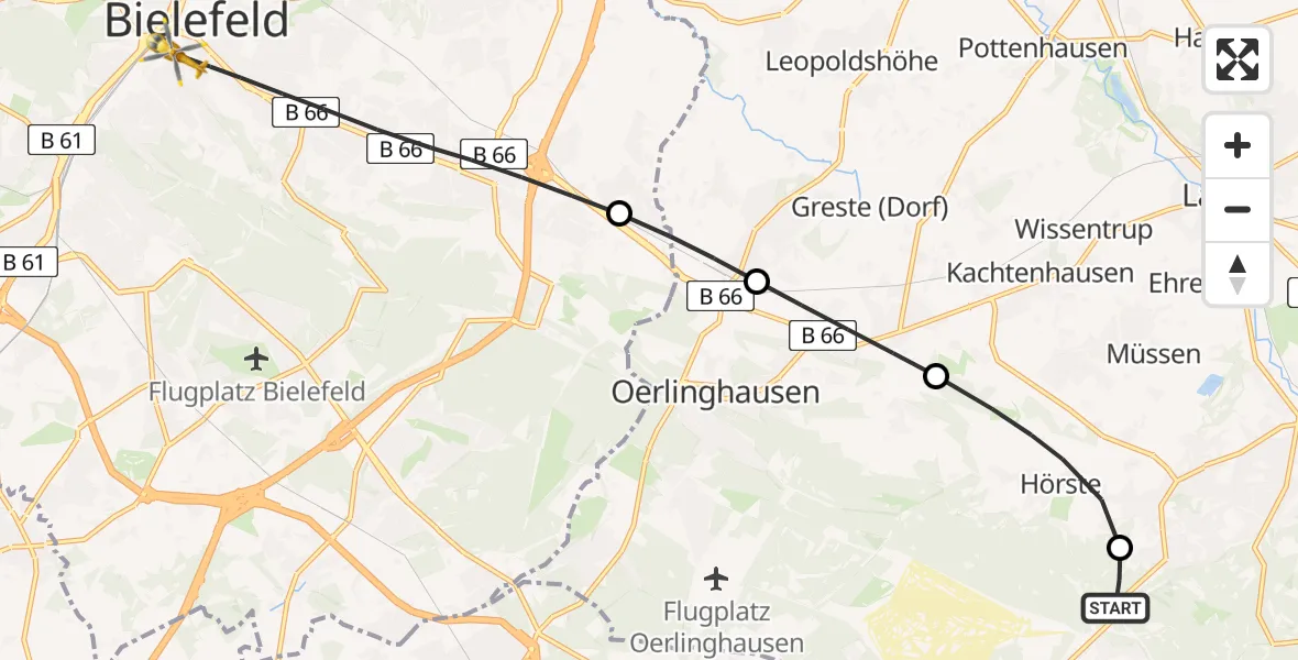 Flugroute Rettungshubschrauber Detmold - Bielefeld, 10 Juli 2026, 09:38