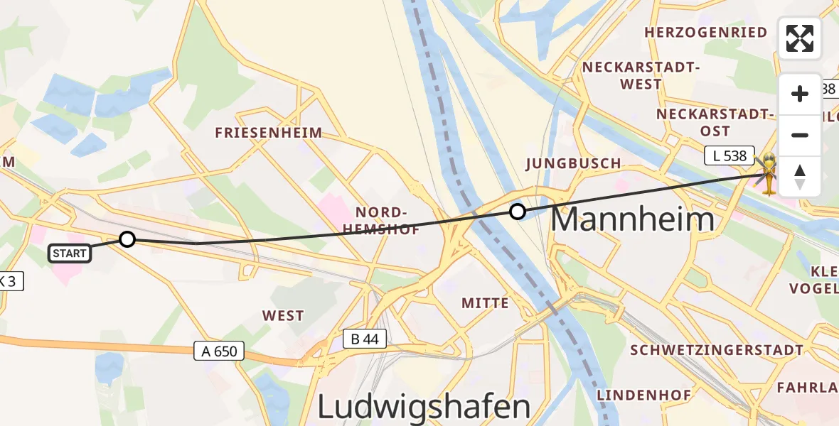 Flugroute Rettungshubschrauber Ludwigshafen Accident Hospital - Mannheim, 10 Juli 2026, 09:41
