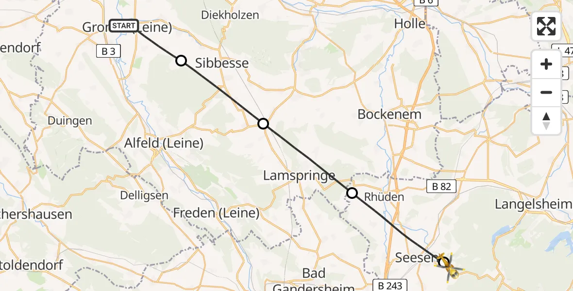 Flugroute Rettungshubschrauber Gronau (Leine) - Harz (Landkreis Goslar), 10 Juli 2026, 09:46