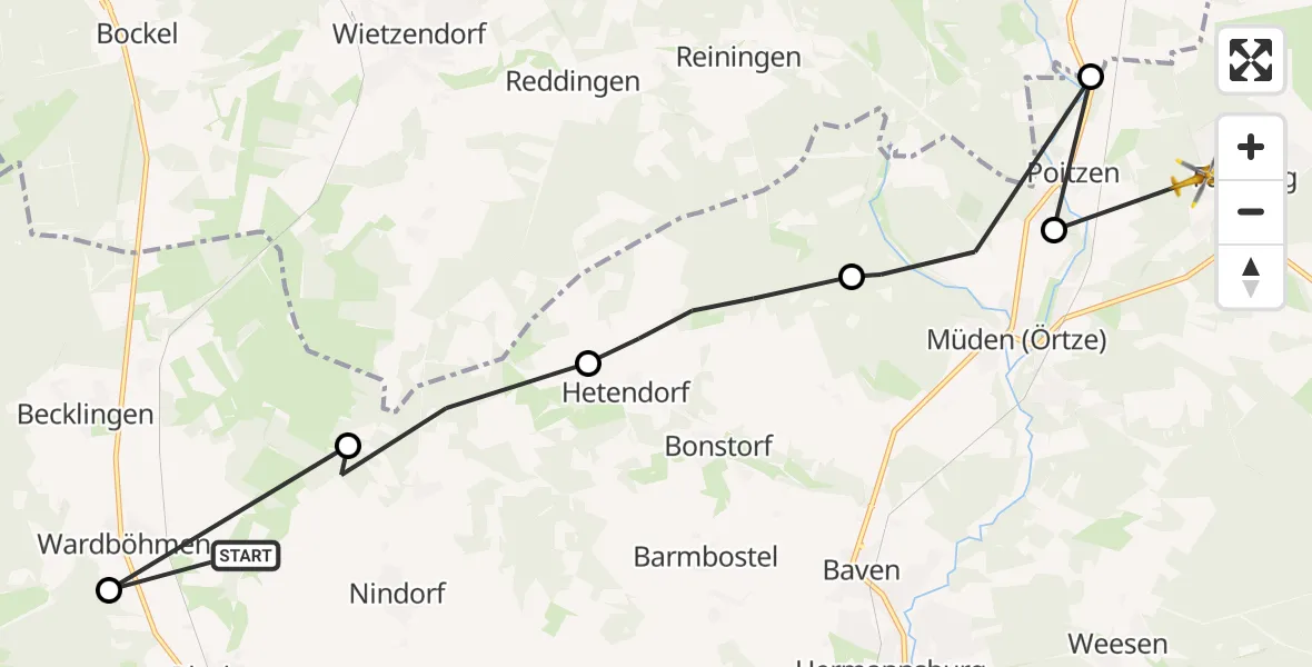 Flugroute Rettungshubschrauber Bergen - Faßberg, 10 Juli 2026, 09:52