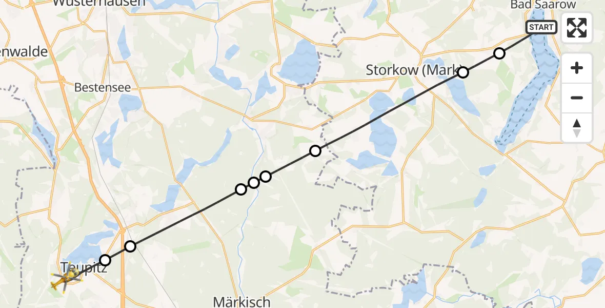 Flugroute Rettungshubschrauber Bad Saarow - Teupitz, 10 Juli 2026, 09:52