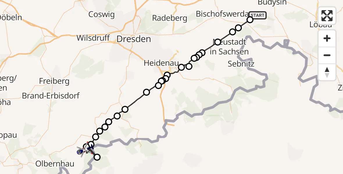 Flugroute Polizeihubschrauber Doberschau-Gaußig - Neuhausen/Erzgeb., 10 Juli 2026, 09:53