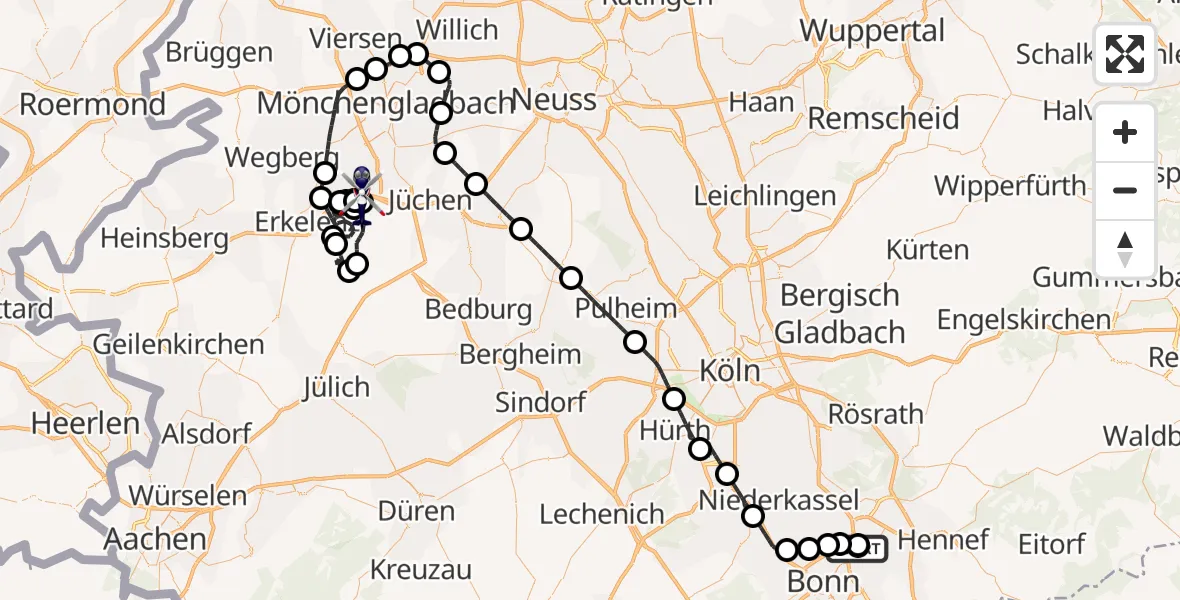 Flugroute Polizeihubschrauber Sankt Augustin - Wanlo Segelfluggelände, 10 Juli 2026, 09:56