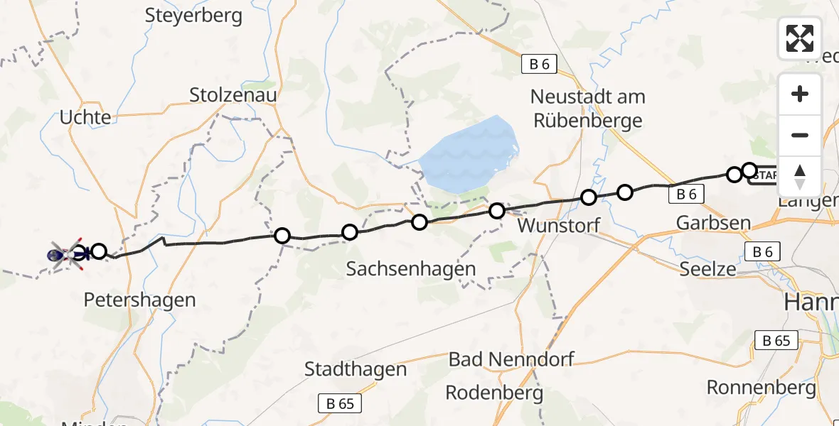 Flugroute Polizeihubschrauber Flughafen Hannover - Warmsen, 10 Juli 2026, 10:05