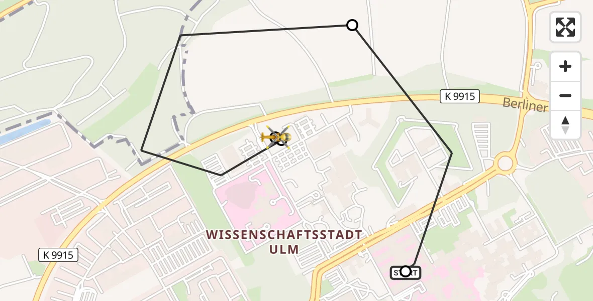 Flugroute Rettungshubschrauber Ulm Military Hospital Emergency - ADAC Air Rescue Station Ulm (Christoph 22), 10 Juli 2026, 10:16