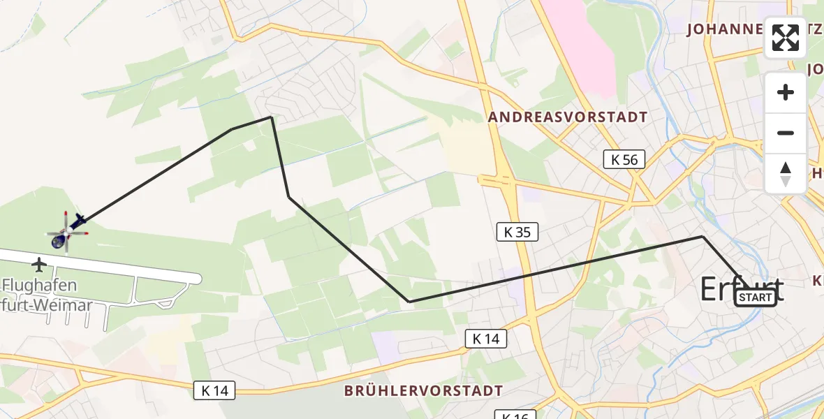 Flugroute Polizeihubschrauber Erfurt - Erfurt-Weimar Flughafen, 10 Juli 2026, 10:17