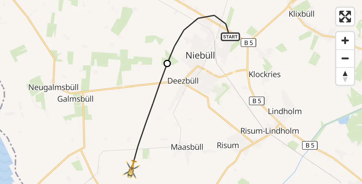Flugroute Ambulanzhubschrauber Niebüll - Galmsbüll, 10 Juli 2026, 10:18