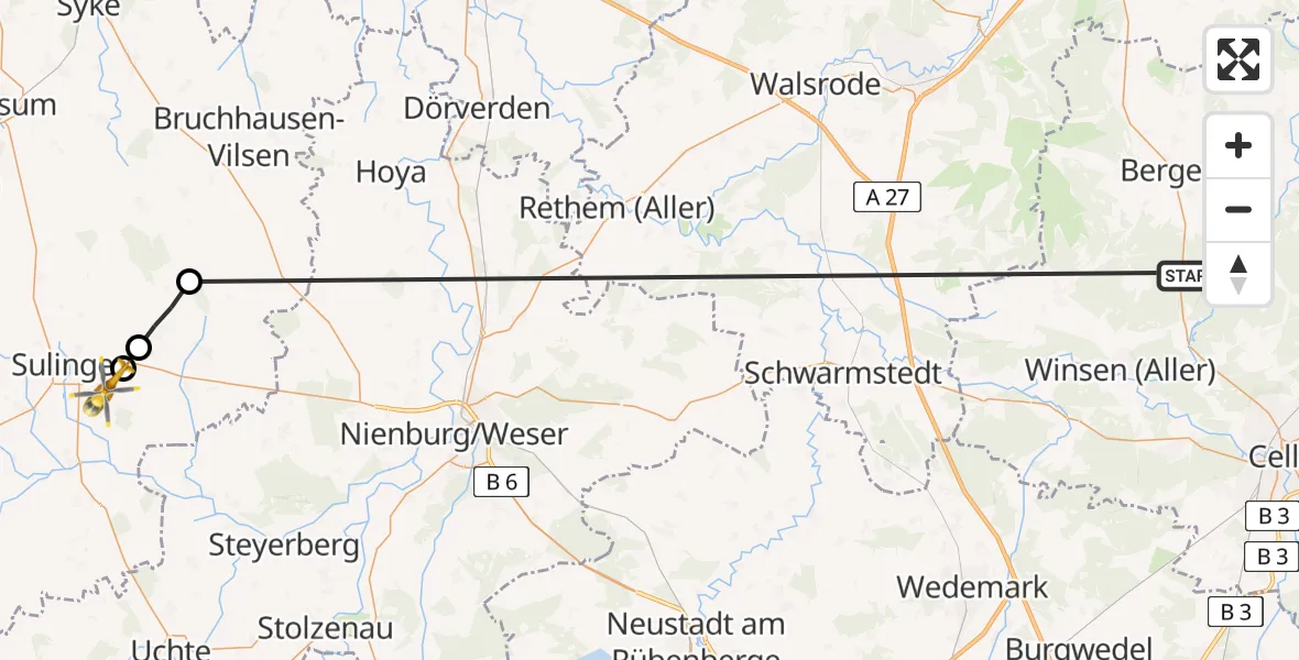 Flugroute Rettungshubschrauber Bergen - Sulingen, 10 Juli 2026, 10:19