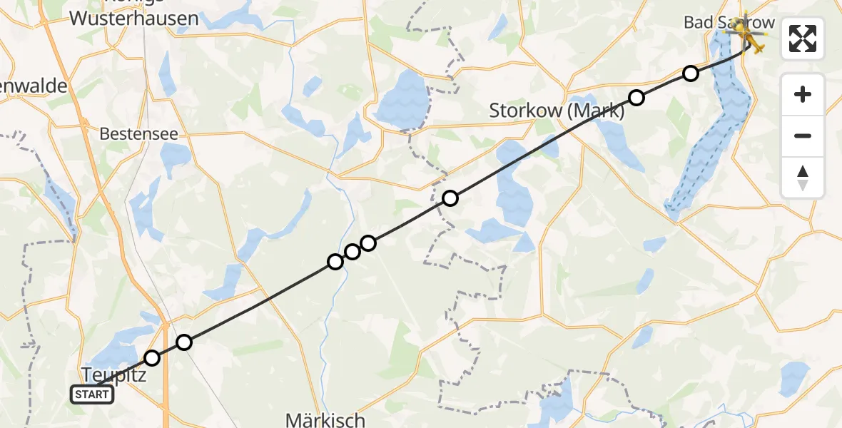 Flugroute Rettungshubschrauber Teupitz - Bad Saarow, 10 Juli 2026, 10:35